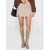 imageEXLURA Womens Fashion Faux Wool Mini Skirt High Waisted Y2K Trendy Side Slit Tweed Plaid Skirts 2025 Fall Winter OutfitsKhaki