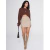 imageEXLURA Womens Fashion Faux Wool Mini Skirt High Waisted Y2K Trendy Side Slit Tweed Plaid Skirts 2025 Fall Winter OutfitsKhaki