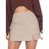 imageEXLURA Womens Fashion Faux Wool Mini Skirt High Waisted Y2K Trendy Side Slit Tweed Plaid Skirts 2025 Fall Winter OutfitsKhaki