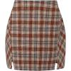 imageEXLURA Womens Fashion Faux Wool Mini Skirt High Waisted Y2K Trendy Side Slit Tweed Plaid Skirts 2025 Fall Winter OutfitsOrange