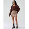 imageEXLURA Womens Fashion Faux Wool Mini Skirt High Waisted Y2K Trendy Side Slit Tweed Plaid Skirts 2025 Fall Winter OutfitsOrange