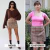 imageEXLURA Womens Fashion Faux Wool Mini Skirt High Waisted Y2K Trendy Side Slit Tweed Plaid Skirts 2025 Fall Winter OutfitsOrange