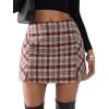 imageEXLURA Womens Fashion Faux Wool Mini Skirt High Waisted Y2K Trendy Side Slit Tweed Plaid Skirts 2025 Fall Winter OutfitsRed
