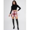 imageEXLURA Womens Fashion Faux Wool Mini Skirt High Waisted Y2K Trendy Side Slit Tweed Plaid Skirts 2025 Fall Winter OutfitsWine Red
