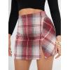 imageEXLURA Womens Fashion Faux Wool Mini Skirt High Waisted Y2K Trendy Side Slit Tweed Plaid Skirts 2025 Fall Winter OutfitsWine Red