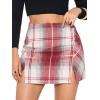 imageEXLURA Womens Fashion Faux Wool Mini Skirt High Waisted Y2K Trendy Side Slit Tweed Plaid Skirts 2025 Fall Winter OutfitsWine Red
