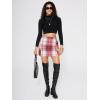 imageEXLURA Womens Fashion Faux Wool Mini Skirt High Waisted Y2K Trendy Side Slit Tweed Plaid Skirts 2025 Fall Winter OutfitsWine Red