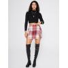 imageEXLURA Womens Fashion Faux Wool Mini Skirt High Waisted Y2K Trendy Side Slit Tweed Plaid Skirts 2025 Fall Winter OutfitsWine Red