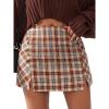imageEXLURA Womens Fashion Faux Wool Mini Skirt High Waisted Y2K Trendy Side Slit Tweed Plaid Skirts 2025 Fall Winter OutfitsOrange