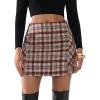 imageEXLURA Womens Fashion Faux Wool Mini Skirt High Waisted Y2K Trendy Side Slit Tweed Plaid Skirts 2025 Fall Winter OutfitsRed