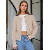 imageEXLURA Womens 2025 Knit Cardigan Sweaters Early Fall Fashion Long Sleeve Open Front Button Down Trendy Casual Cropped JacketBeige