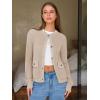 imageEXLURA Womens 2025 Knit Cardigan Sweaters Early Fall Fashion Long Sleeve Open Front Button Down Trendy Casual Cropped JacketBeige