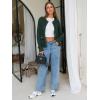 imageEXLURA Womens 2025 Knit Cardigan Sweaters Early Fall Fashion Long Sleeve Open Front Button Down Trendy Casual Cropped JacketDark Green