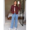 imageEXLURA Womens 2025 Knit Cardigan Sweaters Early Fall Fashion Long Sleeve Open Front Button Down Trendy Casual Cropped JacketDark Red