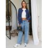 imageEXLURA Womens 2025 Knit Cardigan Sweaters Early Fall Fashion Long Sleeve Open Front Button Down Trendy Casual Cropped JacketNavy