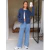 imageEXLURA Womens 2025 Knit Cardigan Sweaters Early Fall Fashion Long Sleeve Open Front Button Down Trendy Casual Cropped JacketNavy