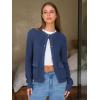 imageEXLURA Womens 2025 Knit Cardigan Sweaters Early Fall Fashion Long Sleeve Open Front Button Down Trendy Casual Cropped JacketNavy