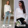 imageEXLURA Womens 2025 Knit Cardigan Sweaters Early Fall Fashion Long Sleeve Open Front Button Down Trendy Casual Cropped JacketWhite