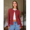 imageEXLURA Womens 2025 Knit Cardigan Sweaters Early Fall Fashion Long Sleeve Open Front Button Down Trendy Casual Cropped JacketWine Red