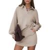 imageEXLURA Women Two Piece Sets 2025 Casual Polo Sweatshirt Skorts Matching Set Short Tennis Skirt Fall Workout Tracksuit OutfitsBeige