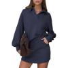 imageEXLURA Women Two Piece Sets 2025 Casual Polo Sweatshirt Skorts Matching Set Short Tennis Skirt Fall Workout Tracksuit OutfitsNavy Blue
