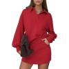 imageEXLURA Women Two Piece Sets 2025 Casual Polo Sweatshirt Skorts Matching Set Short Tennis Skirt Fall Workout Tracksuit OutfitsRed