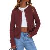 imageEXLURA Womens 2025 Knit Cardigan Sweaters Early Fall Fashion Long Sleeve Open Front Button Down Trendy Casual Cropped JacketDark Red