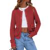 imageEXLURA Womens 2025 Knit Cardigan Sweaters Early Fall Fashion Long Sleeve Open Front Button Down Trendy Casual Cropped JacketWine Red
