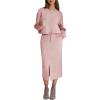 imageEXLURA Womens 2 Piece Skirts Set Fall Airport Drawstring Sweatshirts Midi Skirt Dress Lounge Sets Travel Outfits Winter 2025Pink