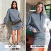 imageEXLURA Womens Fall 2 Piece Skirt Sets Long Sleeve Mock Neck Sweatshirt Skort Matching Set Casual Lounge Airport Outfits 2025Grey Blue