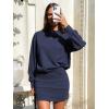 imageEXLURA Womens Fall 2 Piece Skirt Sets Long Sleeve Mock Neck Sweatshirt Skort Matching Set Casual Lounge Airport Outfits 2025Navy Blue