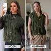 imageEXLURA Womens Fall Fashion Sweaters Vest Tops Sleeveless Button Down V Neck Chunky Cable Knit Cardigan Trendy Outfits 2025Army Green