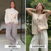 imageEXLURA Womens Fall Fashion Sweaters Vest Tops Sleeveless Button Down V Neck Chunky Cable Knit Cardigan Trendy Outfits 2025Beige