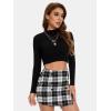imageEXLURA Womens Fall Plaid Bodycon Mini Skirts High Elastic Wasit Short Skirt Trendy Winter Sexy Y2K Fashion OutfitBlack Plaid