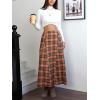 imageEXLURA Womens Flannel Plaid Long Skirts High Waist A Line Flared Pleated Maxi Skirt Dress Casual Vintage Office with PocketsCaramel Plaid