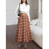 imageEXLURA Womens Flannel Plaid Long Skirts High Waist A Line Flared Pleated Maxi Skirt Dress Casual Vintage Office with PocketsCaramel Plaid