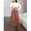 imageEXLURA Womens Flannel Plaid Long Skirts High Waist A Line Flared Pleated Maxi Skirt Dress Casual Vintage Office with PocketsCaramel Plaid