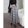 imageEXLURA Womens Flannel Plaid Long Skirts High Waist A Line Flared Pleated Maxi Skirt Dress Casual Vintage Office with PocketsDark Blue Plaid