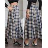 imageEXLURA Womens Flannel Plaid Long Skirts High Waist A Line Flared Pleated Maxi Skirt Dress Casual Vintage Office with PocketsDark Blue Plaid