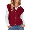 imageEXLURA Womens Fall Fashion Sweaters Vest Tops Sleeveless Button Down V Neck Chunky Cable Knit Cardigan Trendy Outfits 2025Wine Red