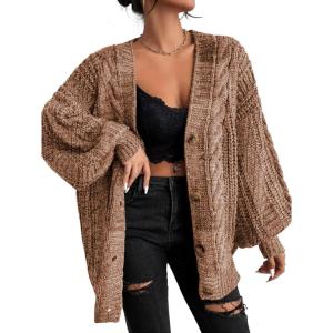 imageEXLURA Womens 2025 Oversized Cardigan Sweaters Fall Winter Lightweight Soft Knit Cardigan Open Front Button Outwear CoatsCoffee White