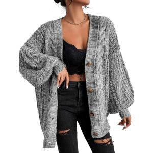 imageEXLURA Womens 2025 Oversized Cardigan Sweaters Fall Winter Lightweight Soft Knit Cardigan Open Front Button Outwear CoatsGrey White