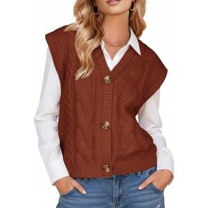 imageEXLURA Womens Fall Fashion Sweaters Vest Tops Sleeveless Button Down V Neck Chunky Cable Knit Cardigan Trendy Outfits 2025Caramel