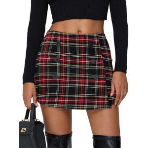 imageEXLURA Womens Fall Plaid Bodycon Mini Skirts High Elastic Wasit Short Skirt Trendy Winter Sexy Y2K Fashion OutfitBlack Red