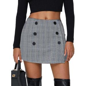 imageEXLURA Womens Fall Plaid Bodycon Mini Skirts High Elastic Wasit Short Skirt Trendy Winter Sexy Y2K Fashion OutfitBlack White