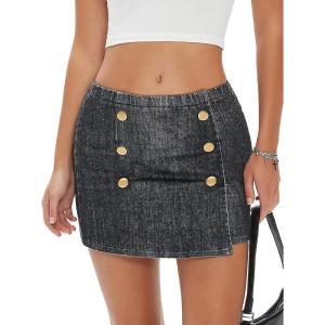 imageEXLURA Womens Fall Plaid Bodycon Mini Skirts High Elastic Wasit Short Skirt Trendy Winter Sexy Y2K Fashion OutfitDenim Grey