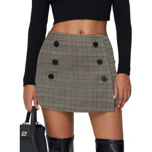 imageEXLURA Womens Fall Plaid Bodycon Mini Skirts High Elastic Wasit Short Skirt Trendy Winter Sexy Y2K Fashion OutfitKhaki