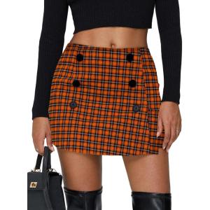 imageEXLURA Womens Fall Plaid Bodycon Mini Skirts High Elastic Wasit Short Skirt Trendy Winter Sexy Y2K Fashion OutfitOrange Plaid