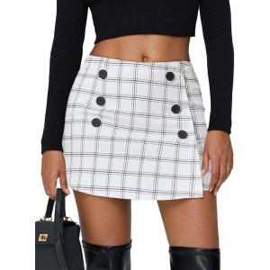 imageEXLURA Womens Fall Plaid Bodycon Mini Skirts High Elastic Wasit Short Skirt Trendy Winter Sexy Y2K Fashion OutfitWhite Plaid
