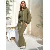 imageEXLURA Women 2 Piece Outfits Fall Airport Long Sleeve Hoodies Matching Long Skirt Dress Sweatsuits Lounge Sets Winter 2025Army Green